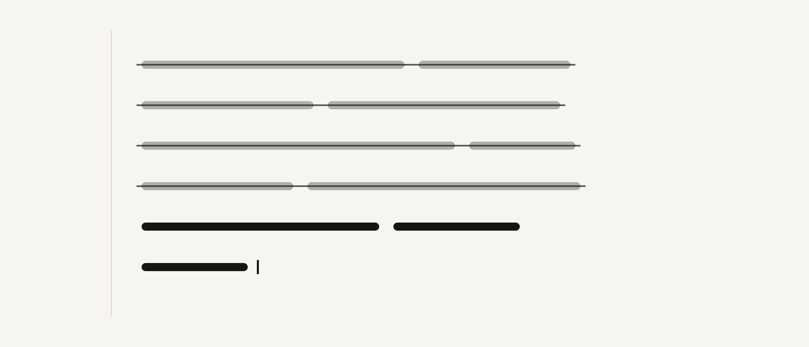 An illustration of written lines struck through and rewritten, with a cursor at the end